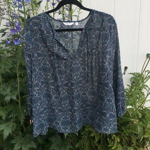 Reitmans Split-Neck Blouse with Pintuck Details, Orion Blue, Size XL